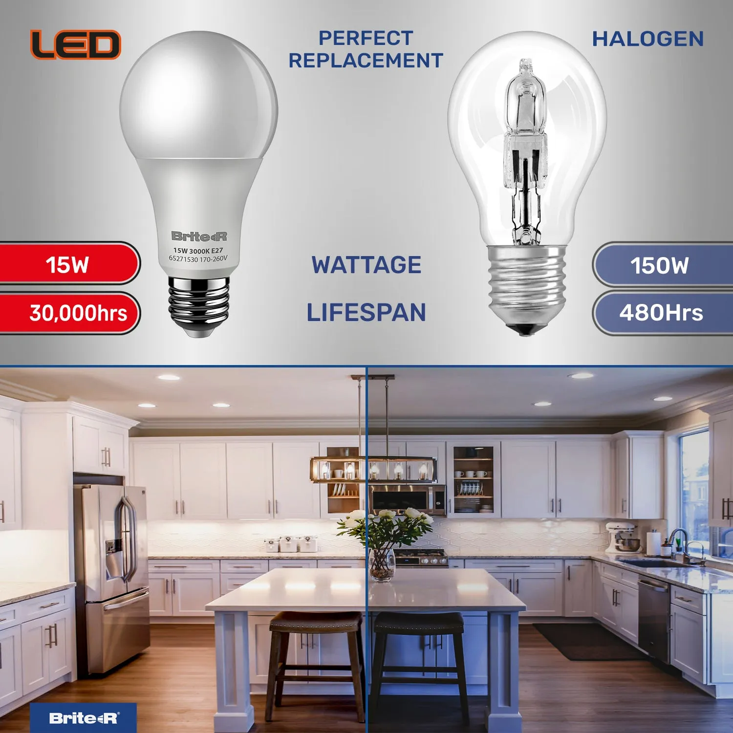 Brite-R 15W E27 ES GLS LED Bulb Warm White 3000K