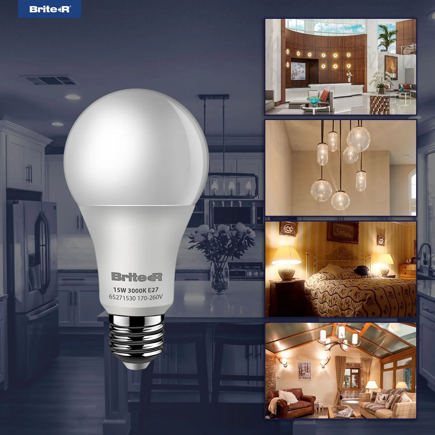 Brite-R 15W E27 ES GLS LED Bulb Warm White 3000K