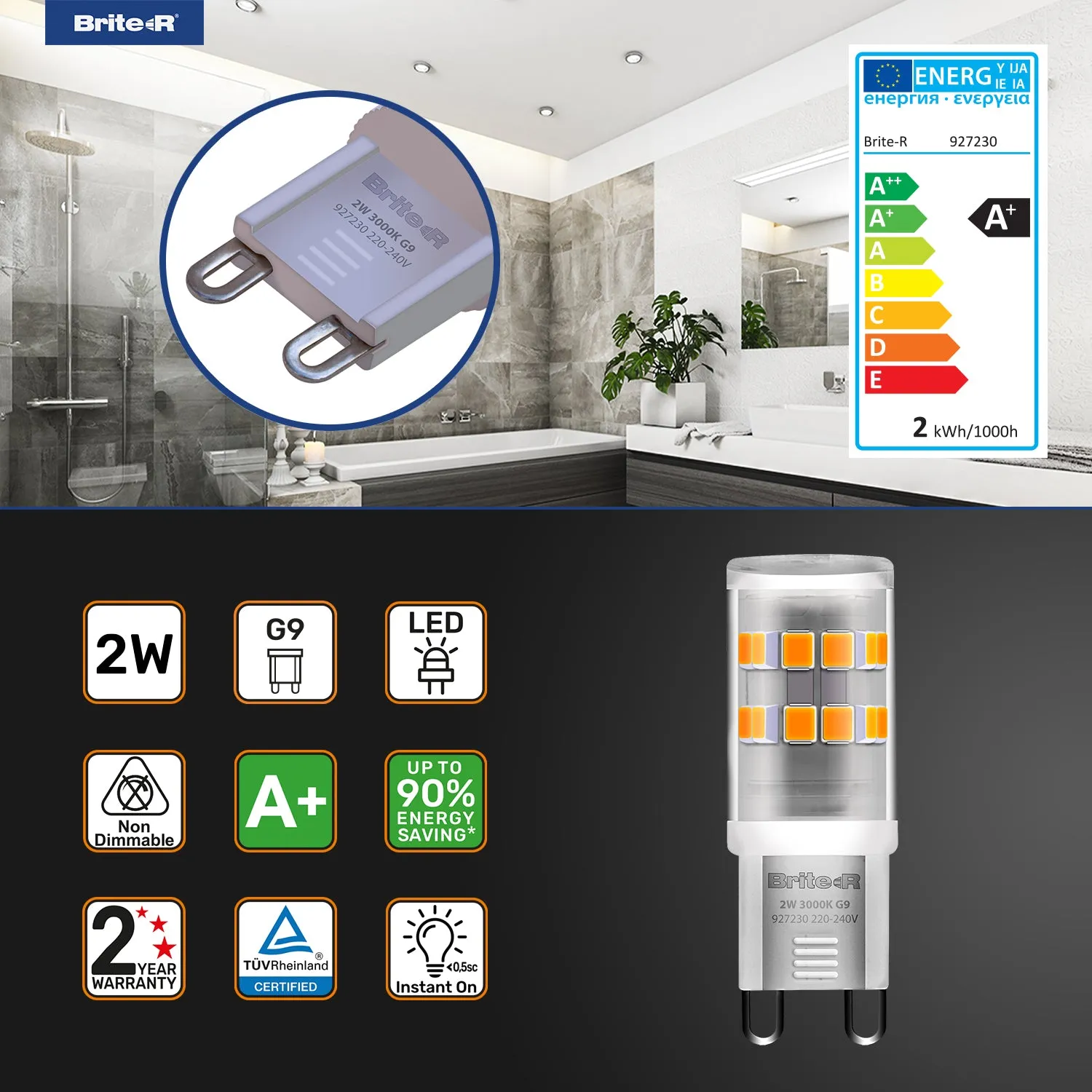 Brite-R 2W G9 LED Bulb Warm White 3000K