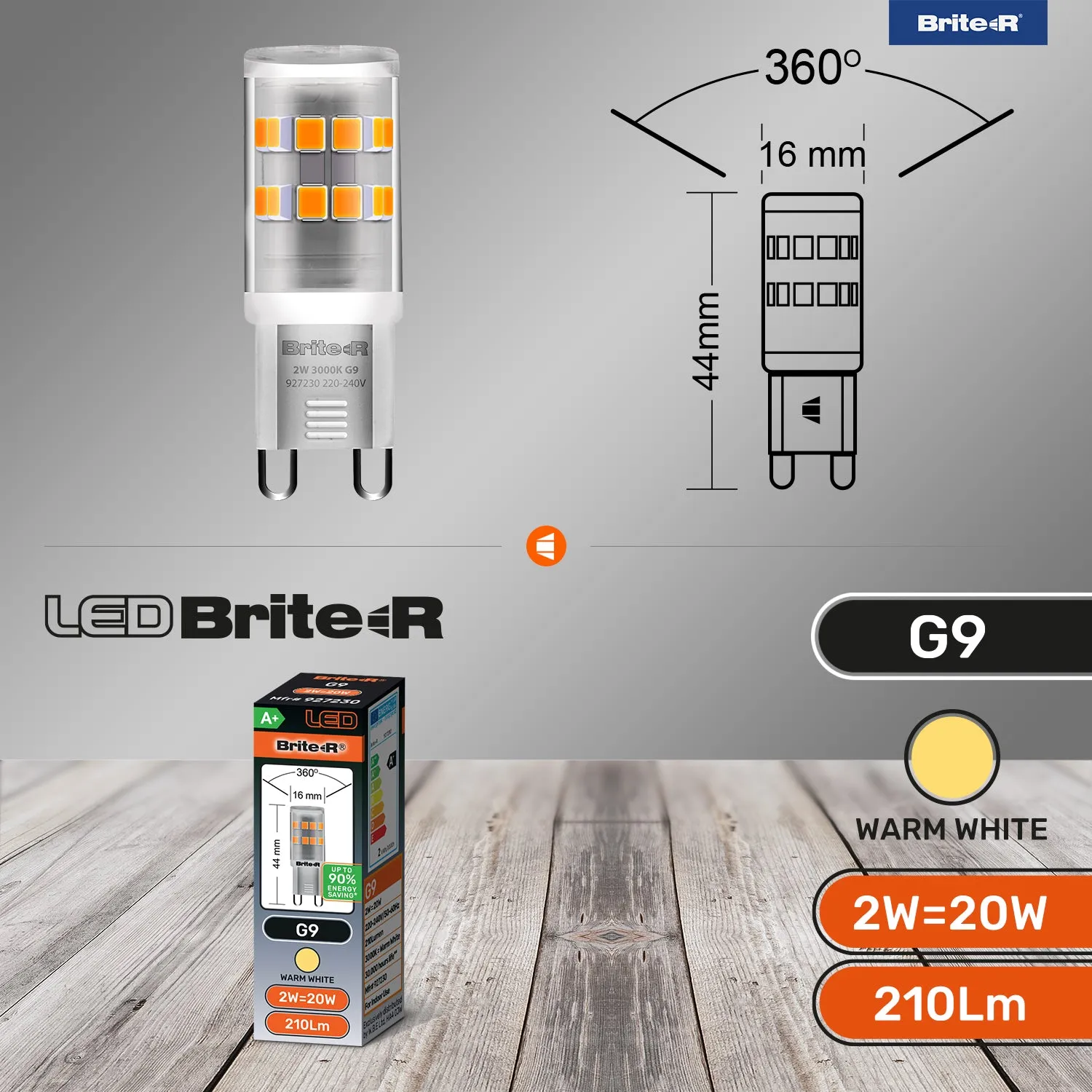 Brite-R 2W G9 LED Bulb Warm White 3000K