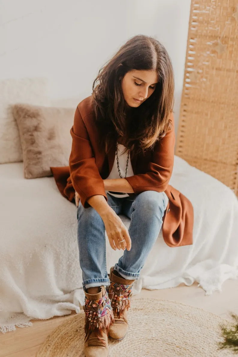 Brown Feather Hem Dreamcatcher Boot Covers