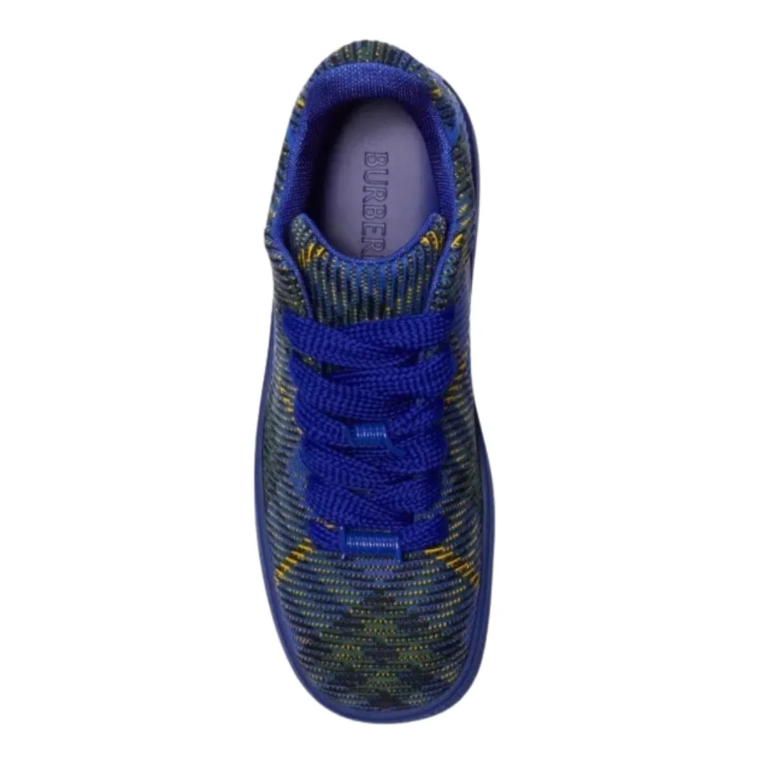 Burberry 8088827 Burberry Checked Box Knit Trainers Bright Navy Ip Check Box Knit Trainer Male
