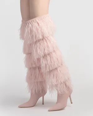 Candy Pink Ostrich Feather Boots