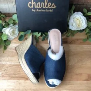 Charles by Charles David Lawrence Platform Wedge Espadrilles Dark Blue 7.5M