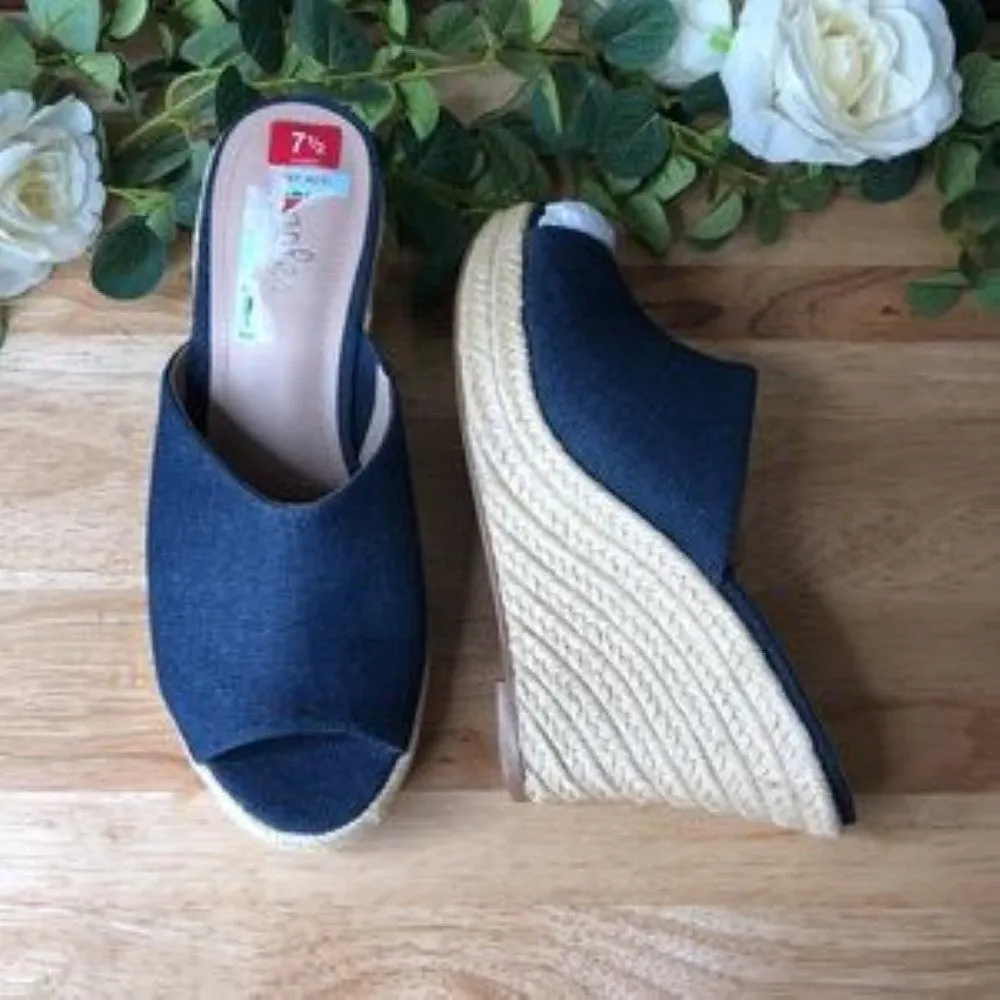 Charles by Charles David Lawrence Platform Wedge Espadrilles Dark Blue 7.5M