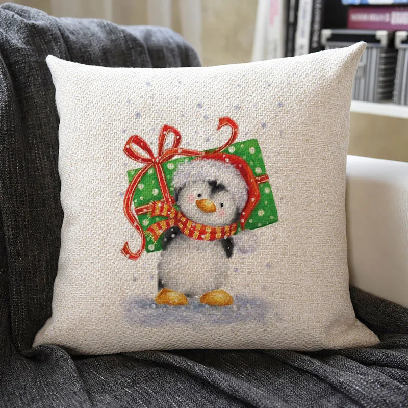 Christmas Themed Linen Pillowcase