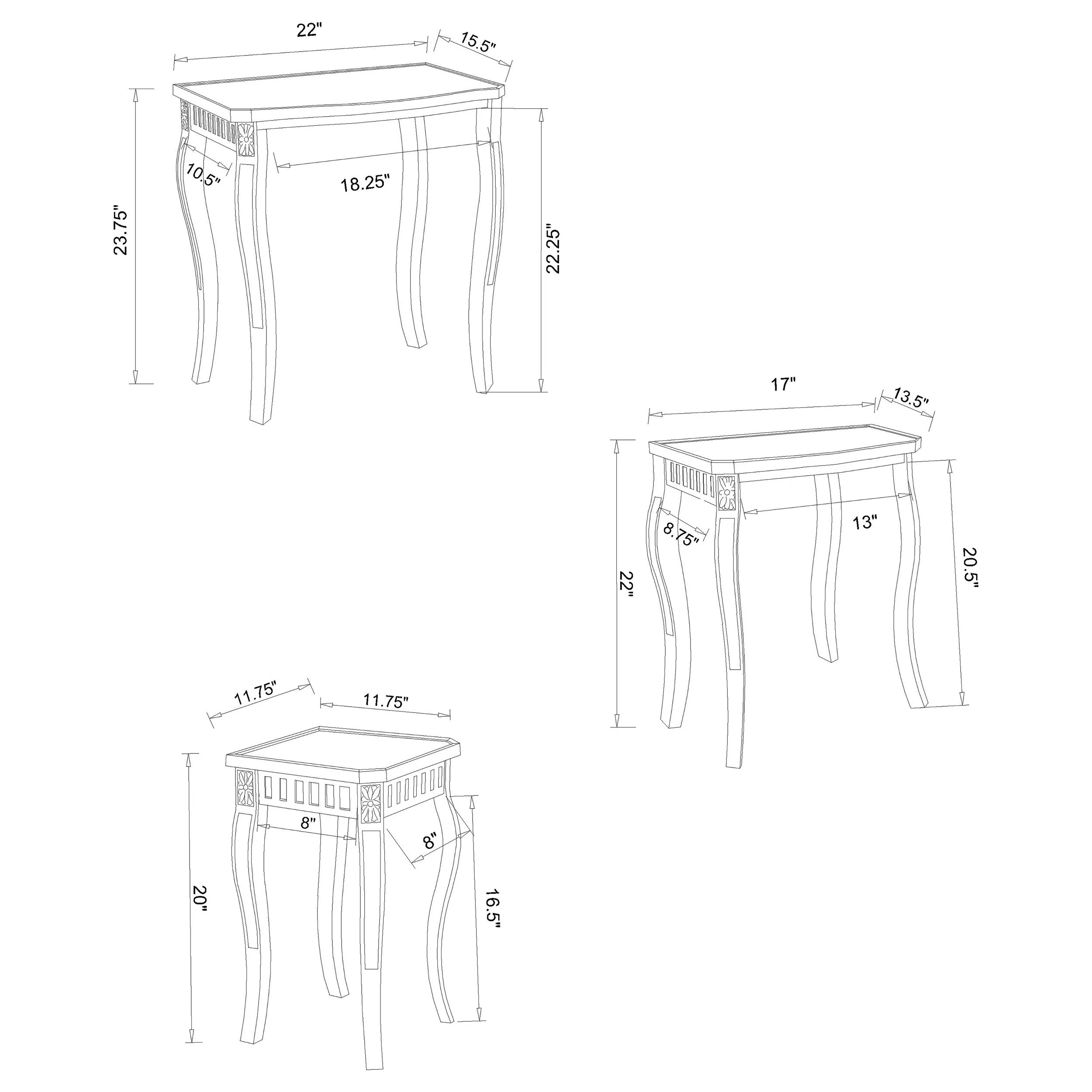 Daphne 3-piece Rectangular Wood Nesting Table Set Warm Brown