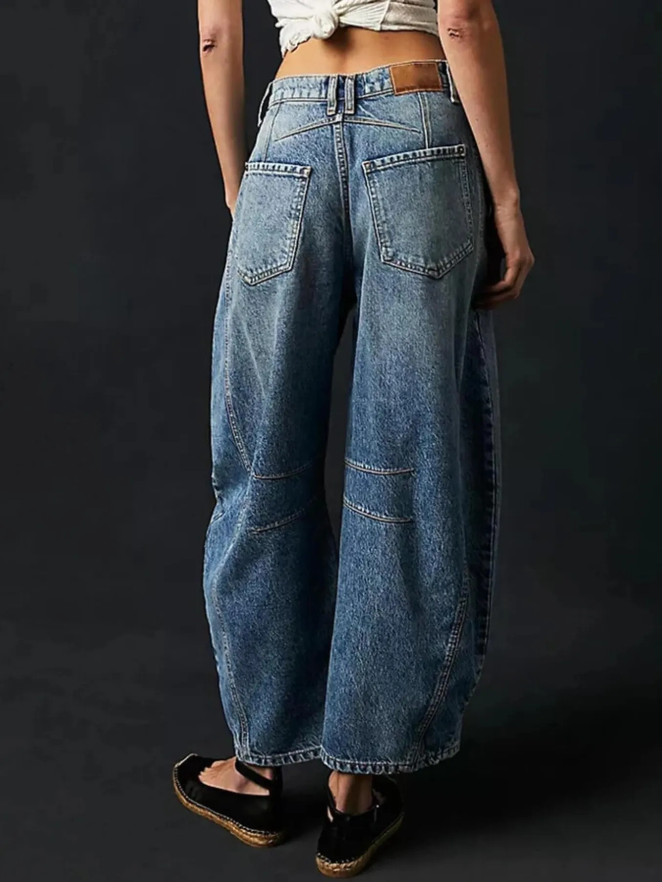 Denim Mid Rise Wide Leg Barrel Jeans