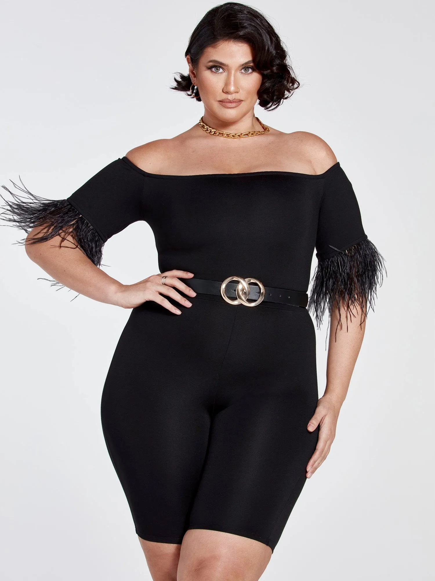 Denisse Faux Feather Trim Romper
