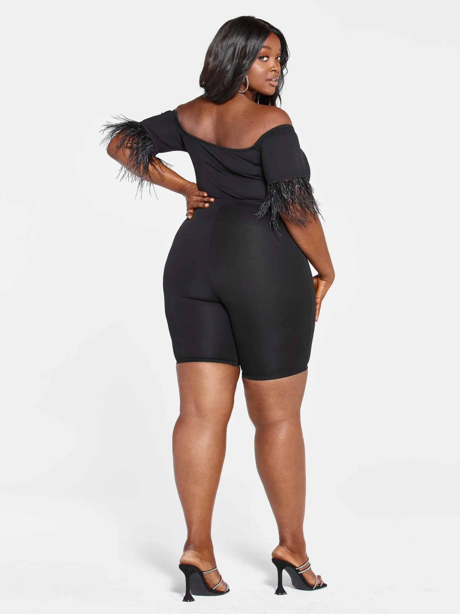 Denisse Faux Feather Trim Romper
