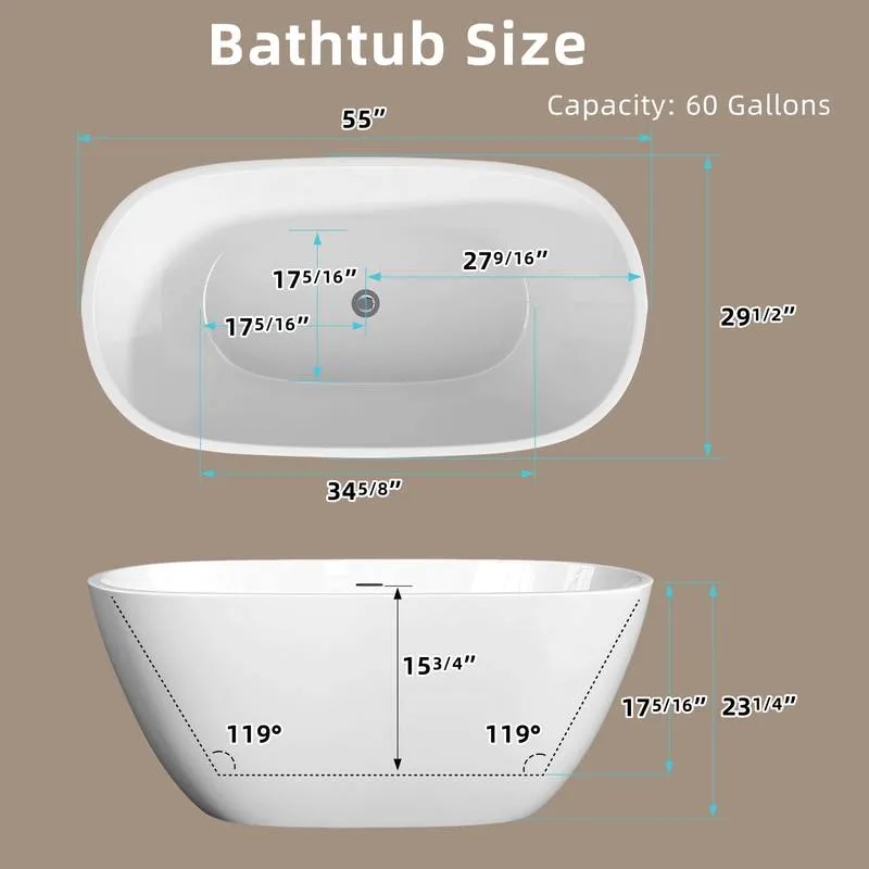 Elegant Oval Soaking Tub with Chrome Drain