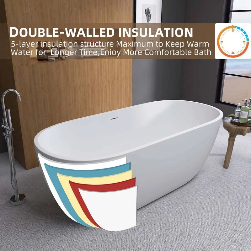 Elegant Oval Soaking Tub with Chrome Drain