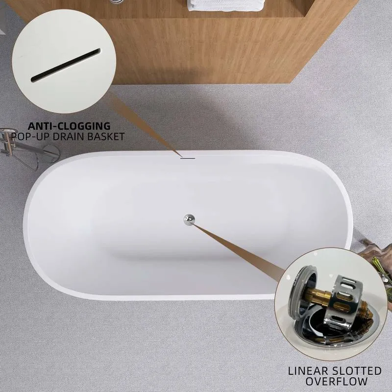 Elegant Oval Soaking Tub with Chrome Drain