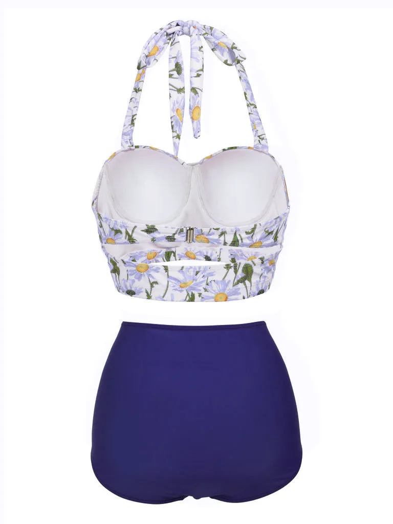 Ensemble de Bikini à Lacets et Licou à Fleurs Rose