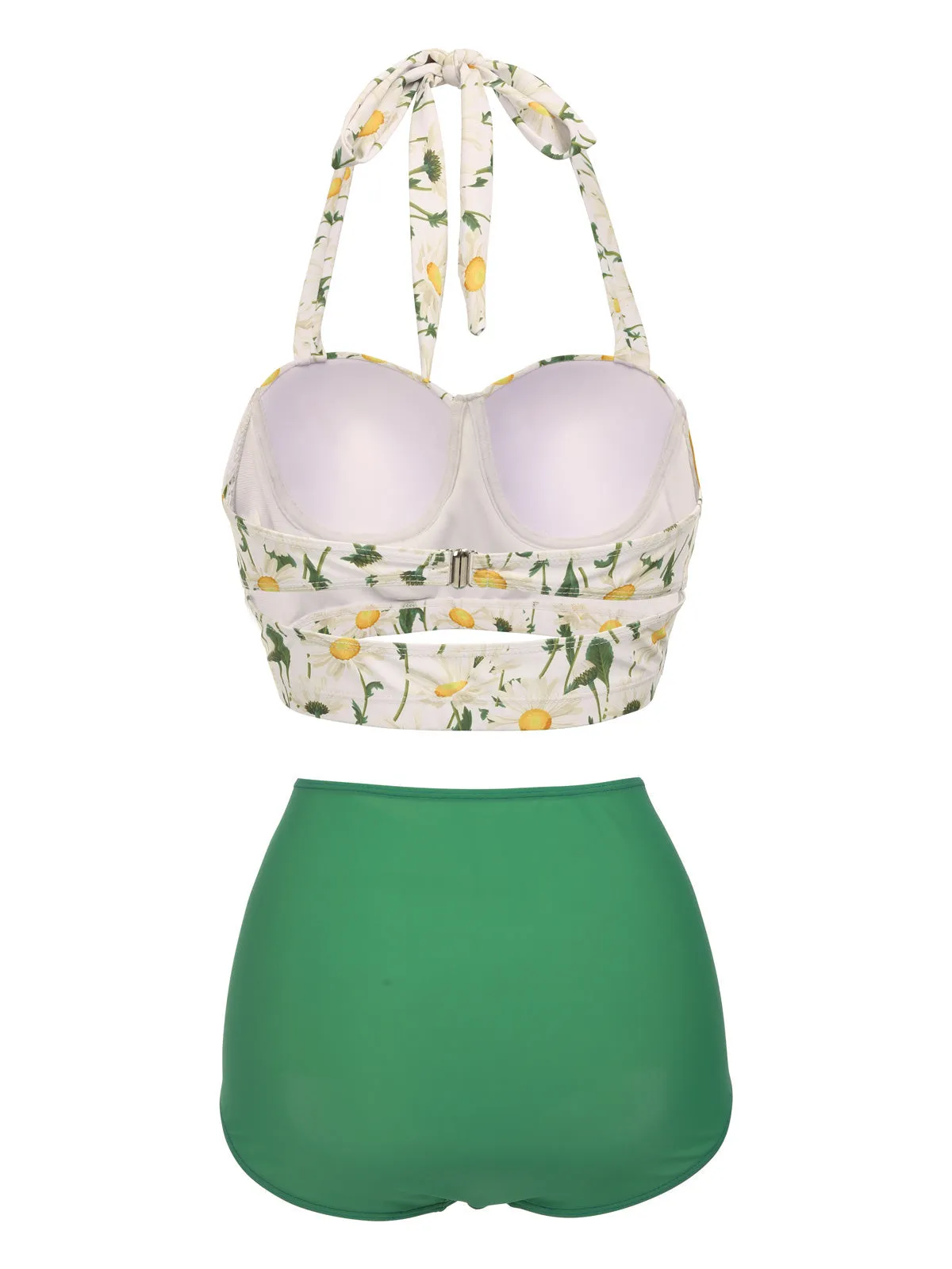 Ensemble de Bikini à Lacets et Licou à Fleurs Rose