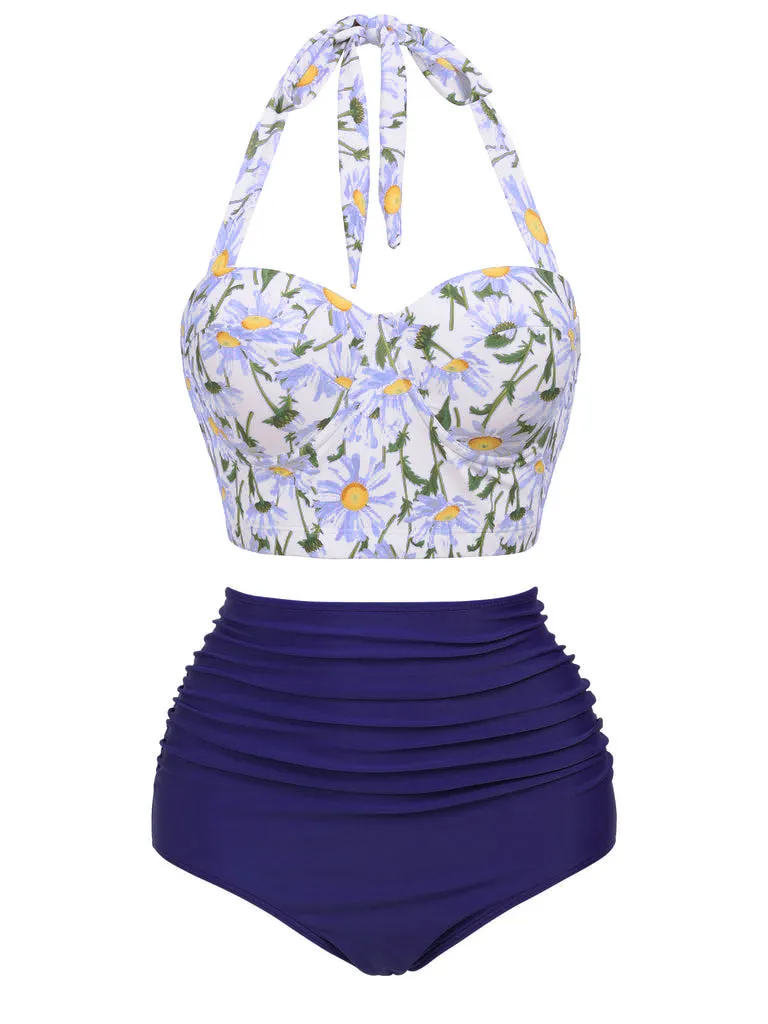 Ensemble de Bikini à Lacets et Licou à Fleurs Rose