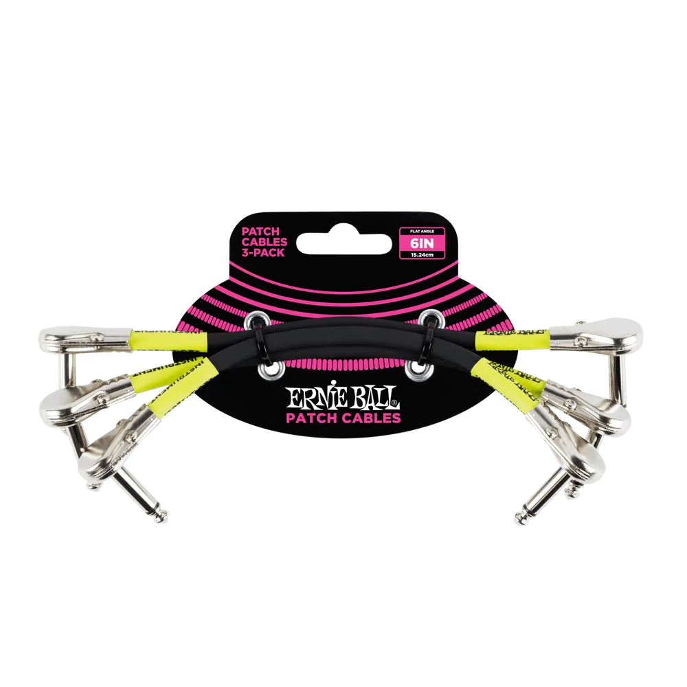 Ernie Ball Flat Angle Patch Cable 3 Pack, Black, 15 cm Length