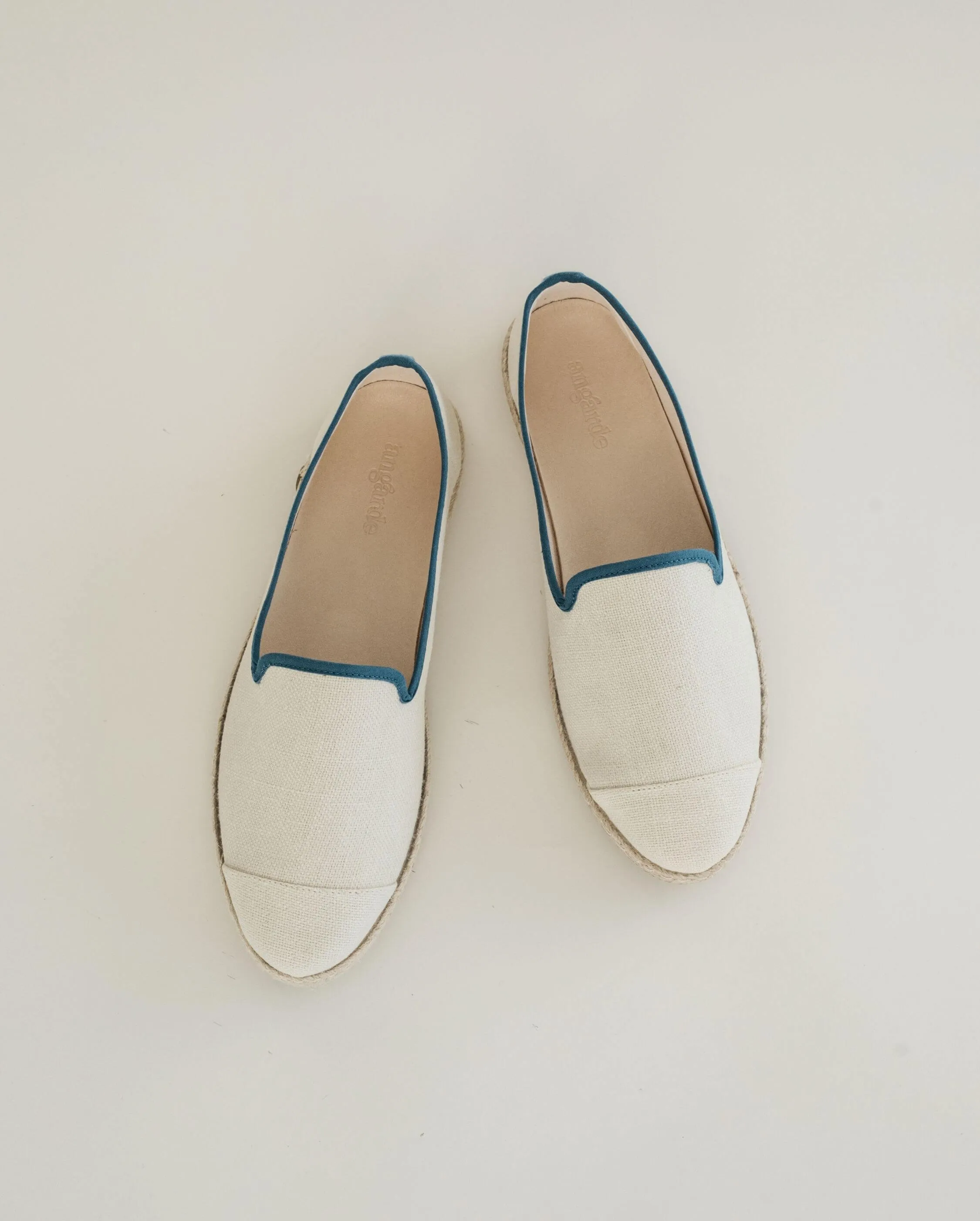 Espadrille homme lin, blanc bleu
