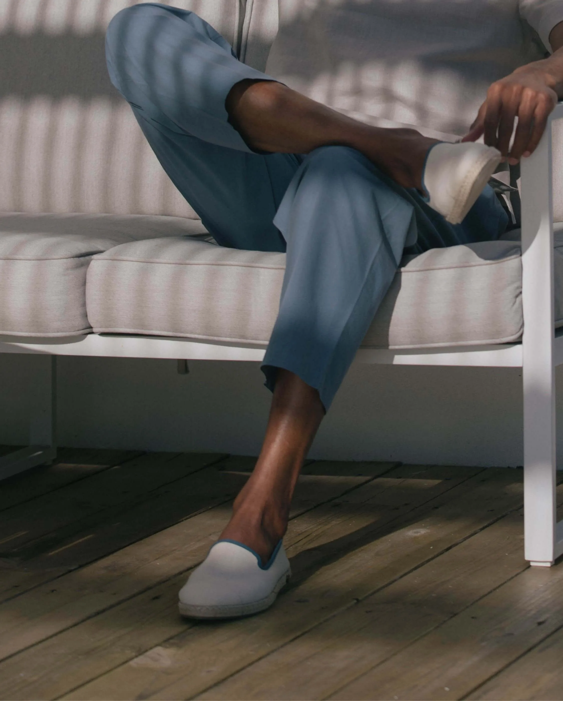 Espadrille homme lin, blanc bleu