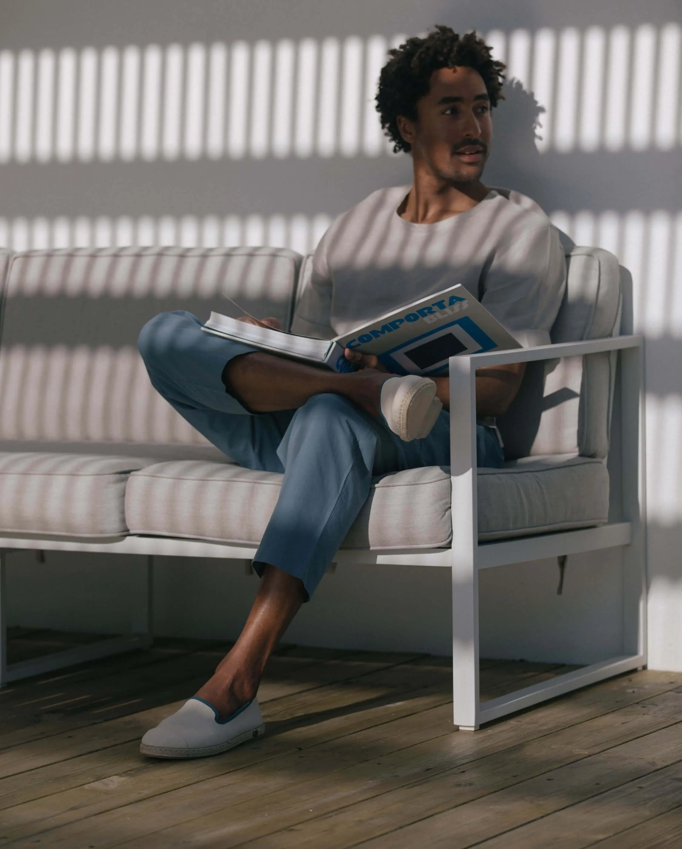 Espadrille homme lin, blanc bleu