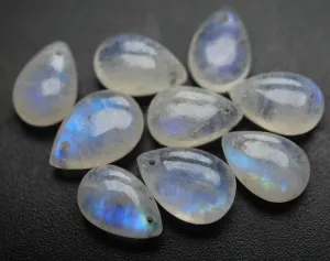 Front Drilled 14 Pcs Of ,Blue Flashy Rainbow Moonstone Smooth Pear Shape Briolettes, 12mm Size,