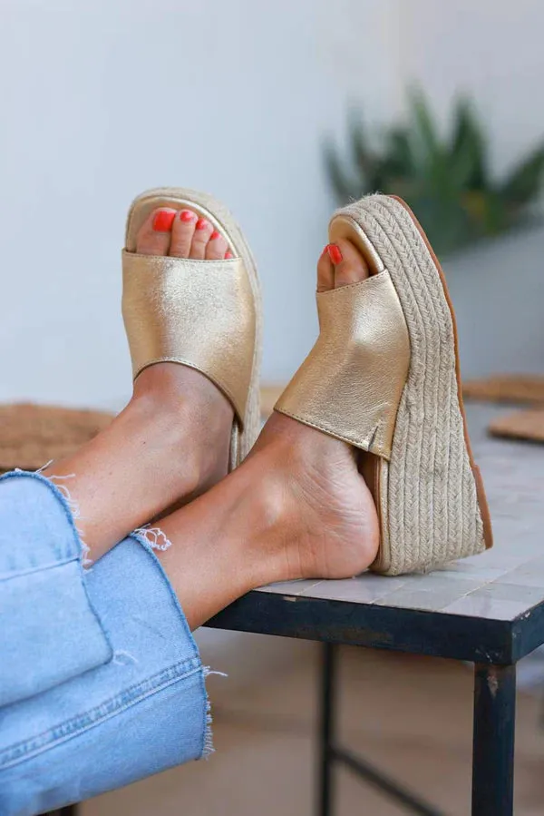 Gold Metallic Wedge Espadrilles