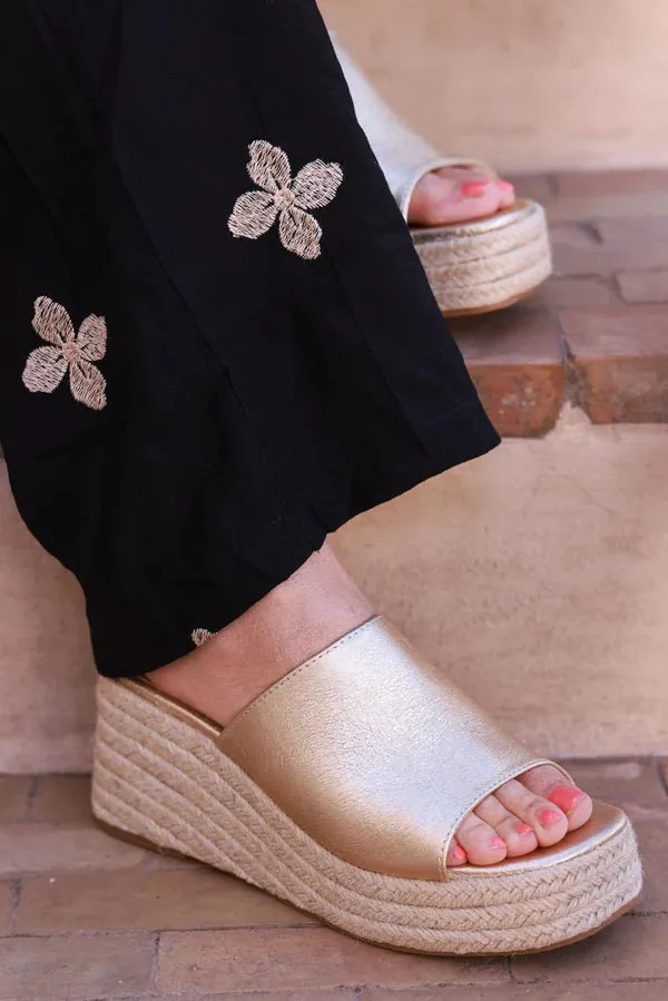 Gold Metallic Wedge Espadrilles