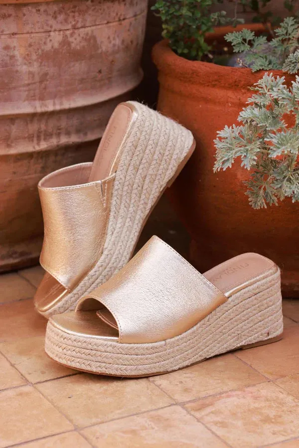 Gold Metallic Wedge Espadrilles