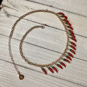 Gold Plated Chain Necklace with Small Fresno Peppers as Charms | Erika Williner Designs