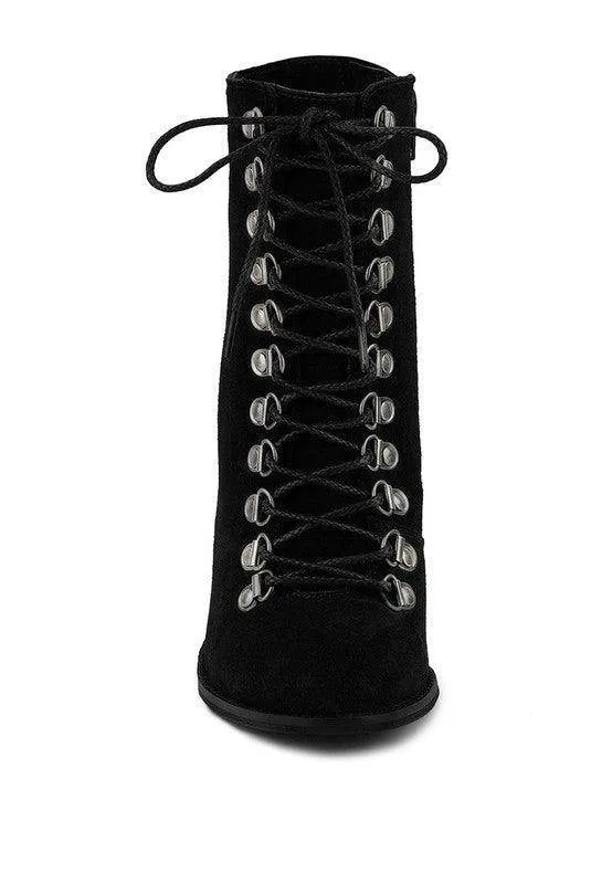 Goose-Feather Antique High Heeled Ankle Boot