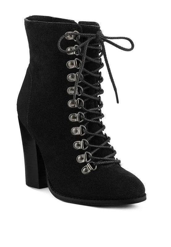 Goose-Feather Antique High Heeled Ankle Boot