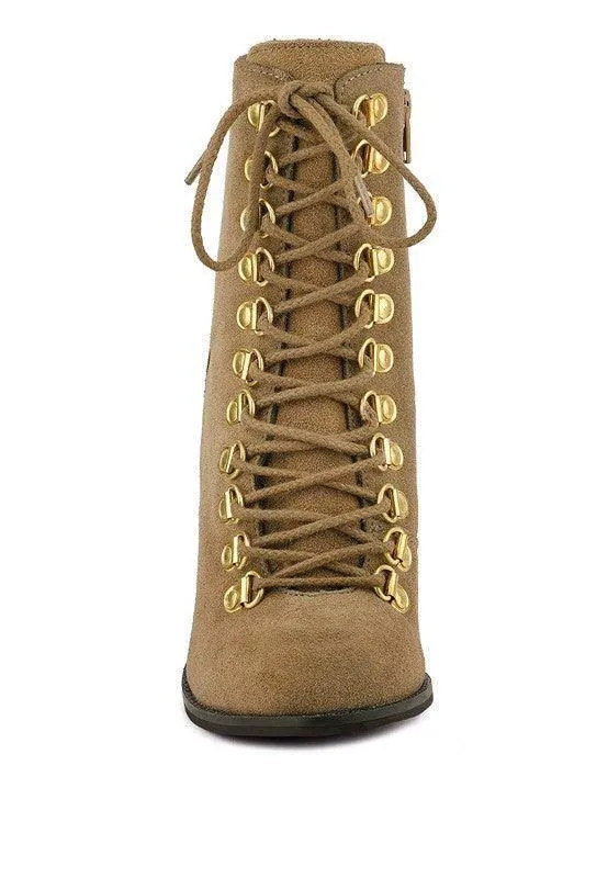 Goose-Feather Antique High Heeled Ankle Boot