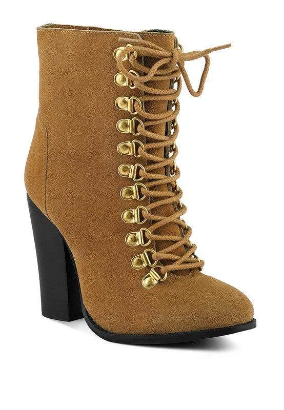Goose-Feather Antique High Heeled Ankle Boot