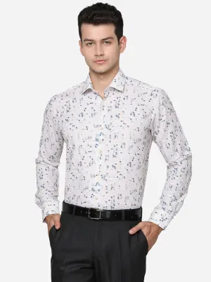 Grey & White Printed Slim Fit Party Wear Shirt | JB Studio