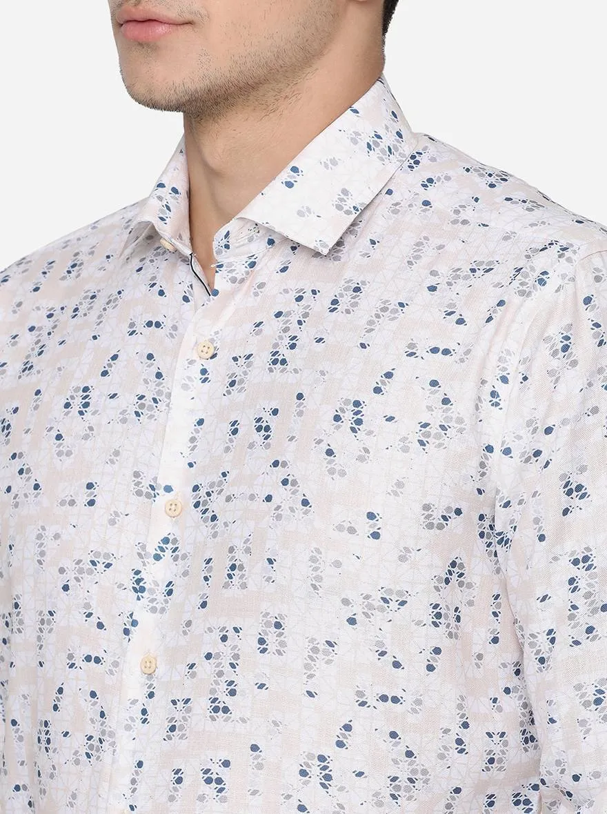 Grey & White Printed Slim Fit Party Wear Shirt | JB Studio