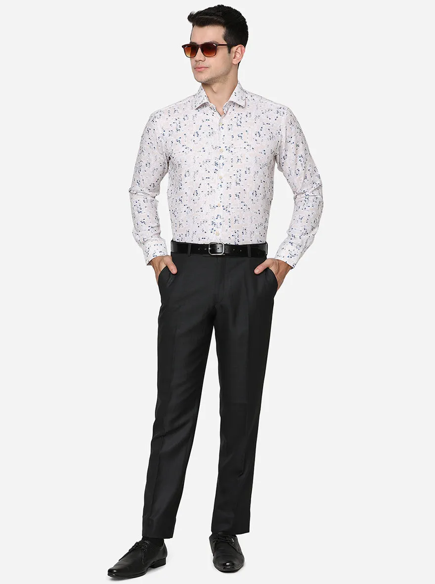 Grey & White Printed Slim Fit Party Wear Shirt | JB Studio