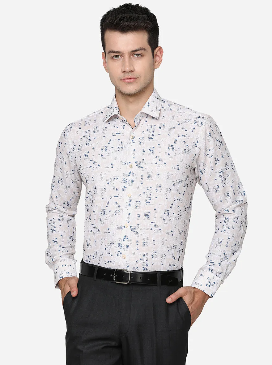 Grey & White Printed Slim Fit Party Wear Shirt | JB Studio