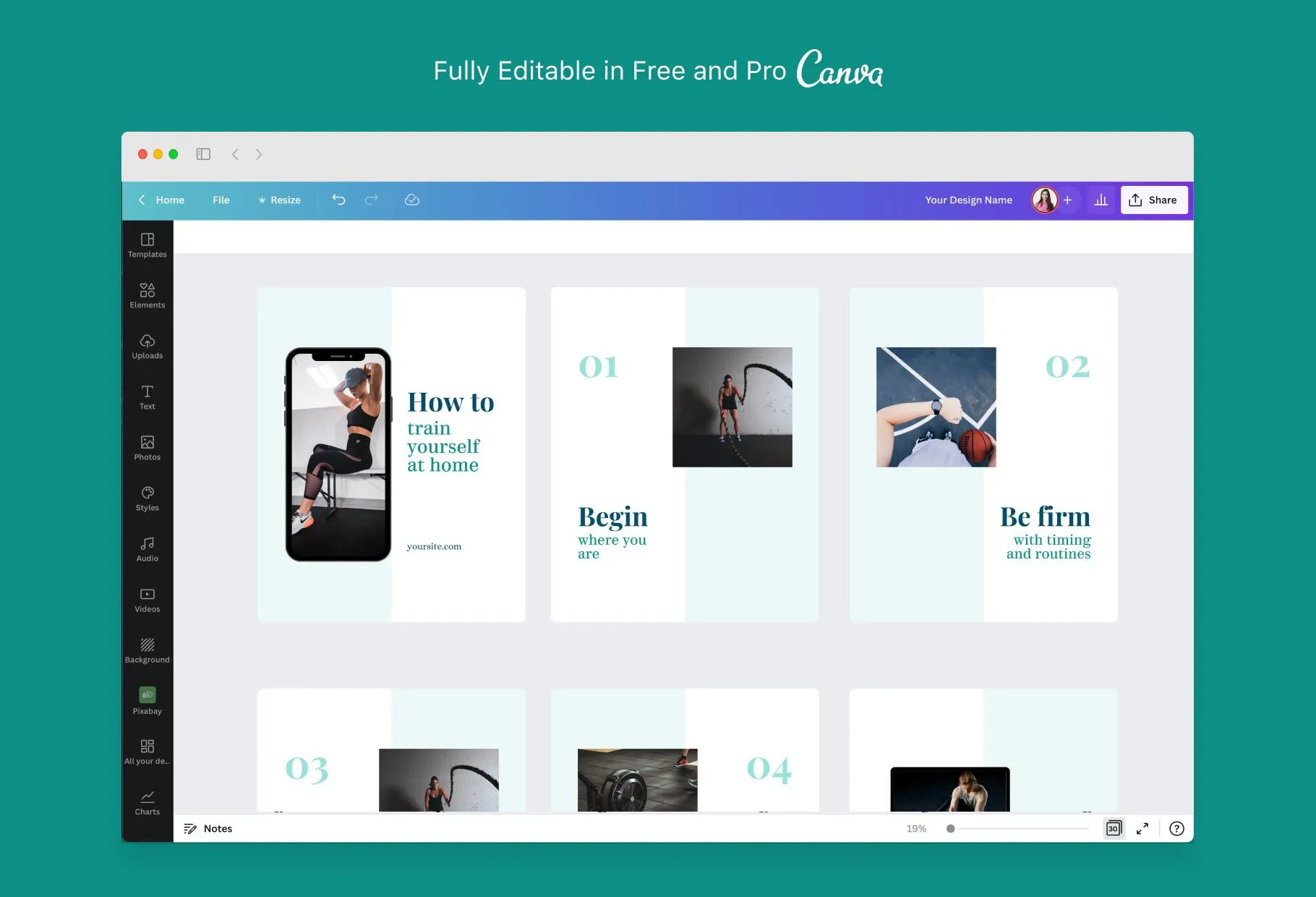 Hannah Fitness 6-Page Carousel Canva Template