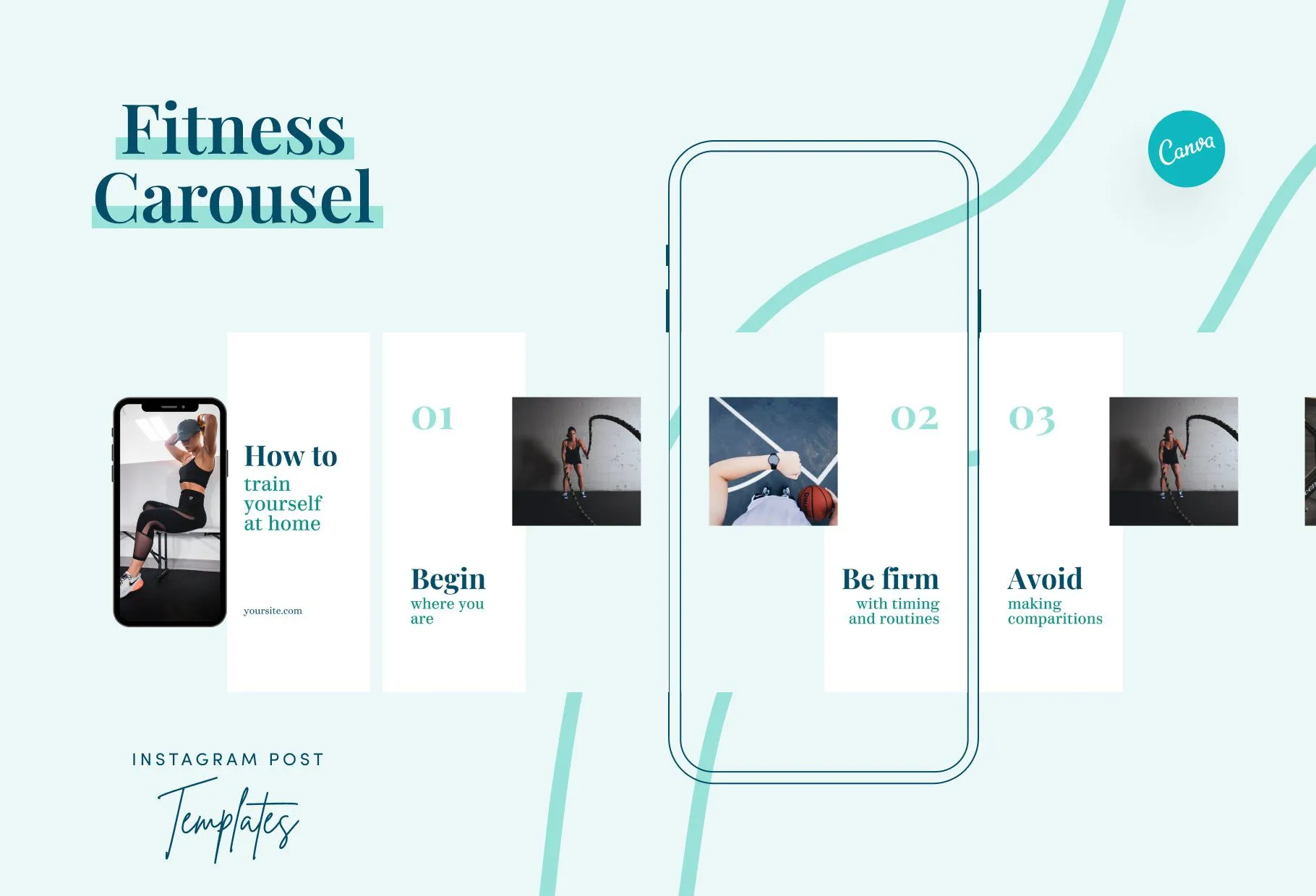Hannah Fitness 6-Page Carousel Canva Template