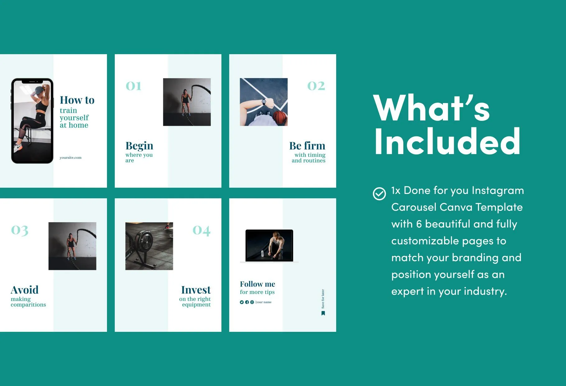 Hannah Fitness 6-Page Carousel Canva Template