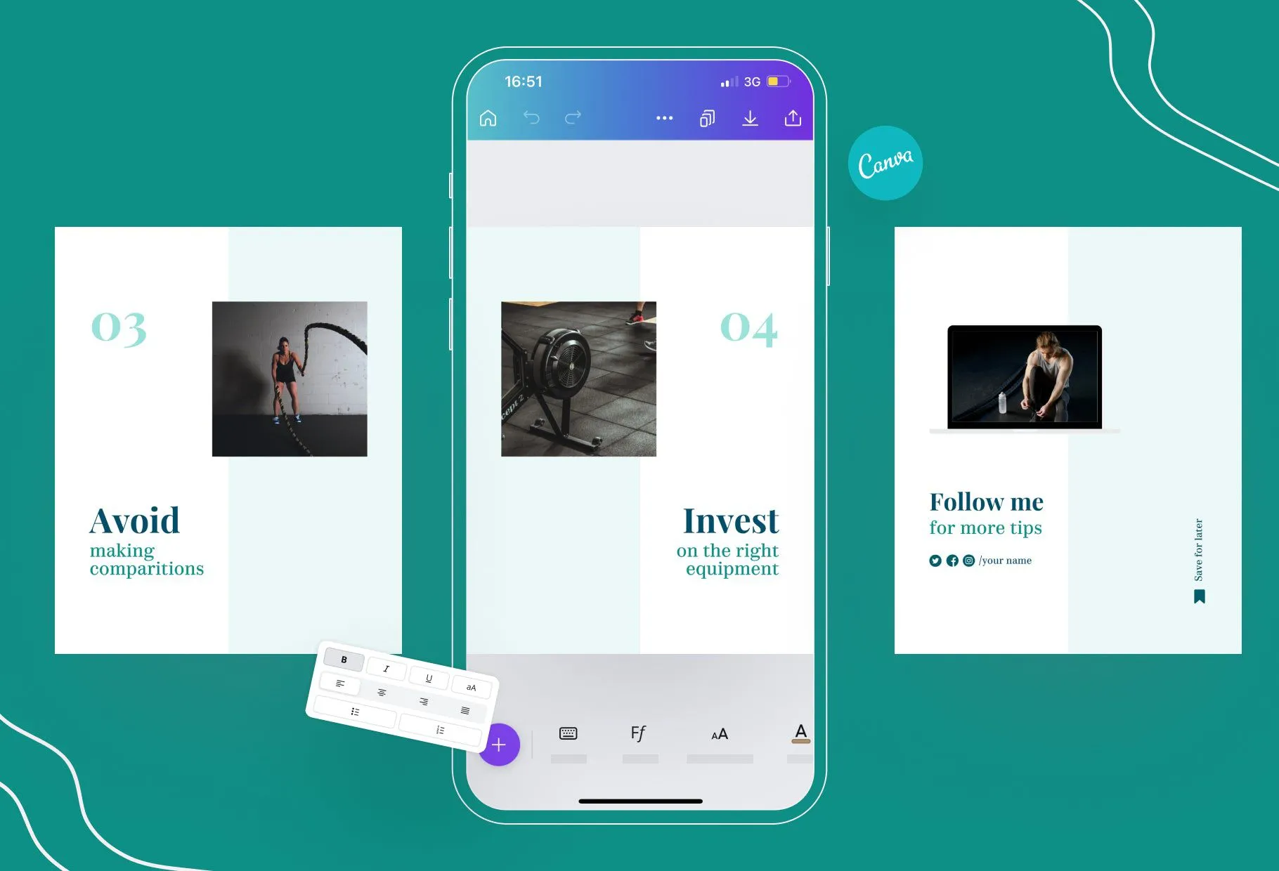 Hannah Fitness 6-Page Carousel Canva Template