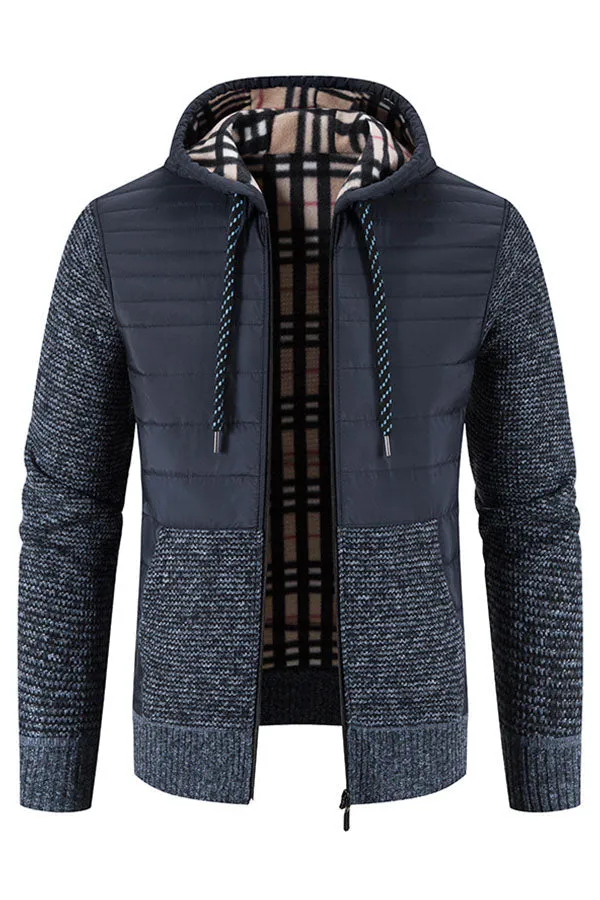 Hooded plus fleece thick patch warm trendy long-sleeved jacket