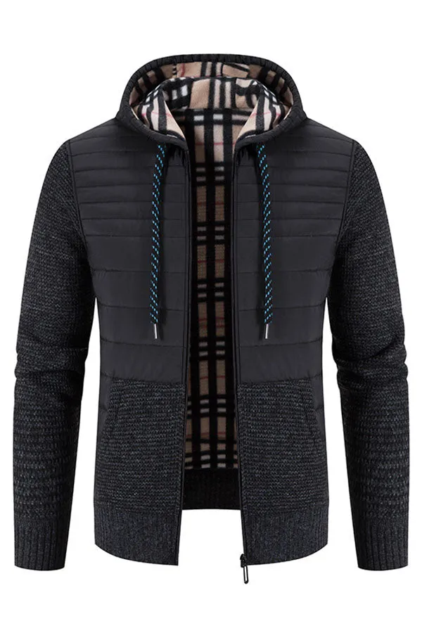 Hooded plus fleece thick patch warm trendy long-sleeved jacket