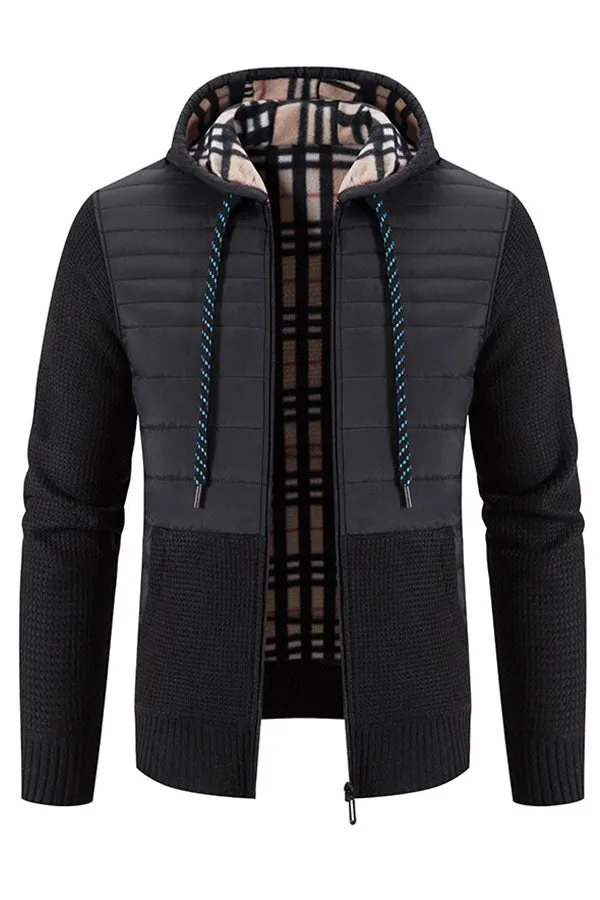 Hooded plus fleece thick patch warm trendy long-sleeved jacket