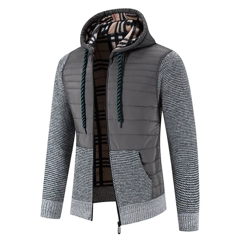 Hooded plus fleece thick patch warm trendy long-sleeved jacket