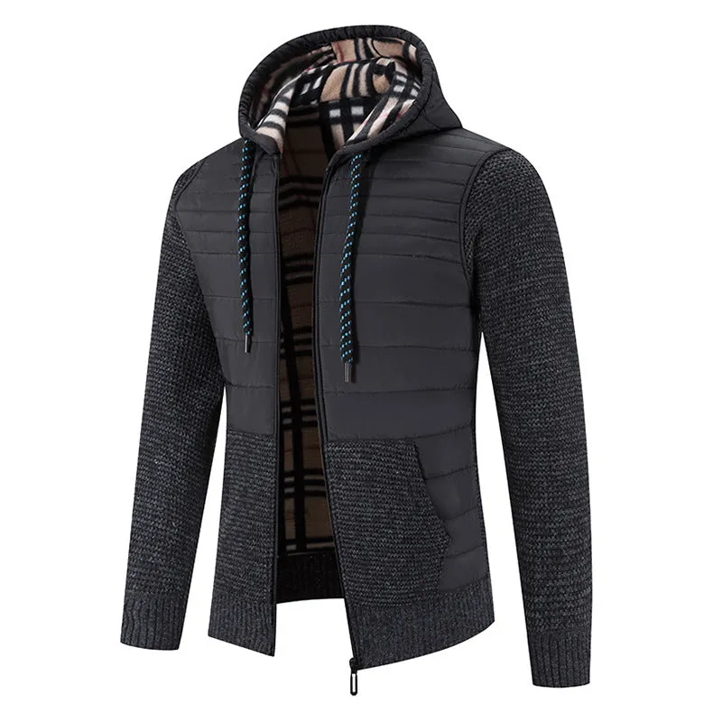 Hooded plus fleece thick patch warm trendy long-sleeved jacket