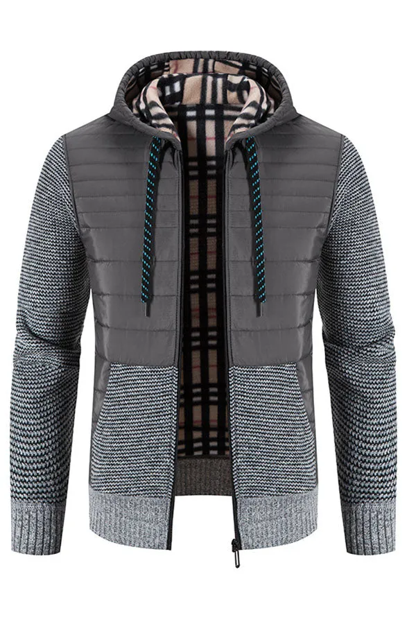 Hooded plus fleece thick patch warm trendy long-sleeved jacket