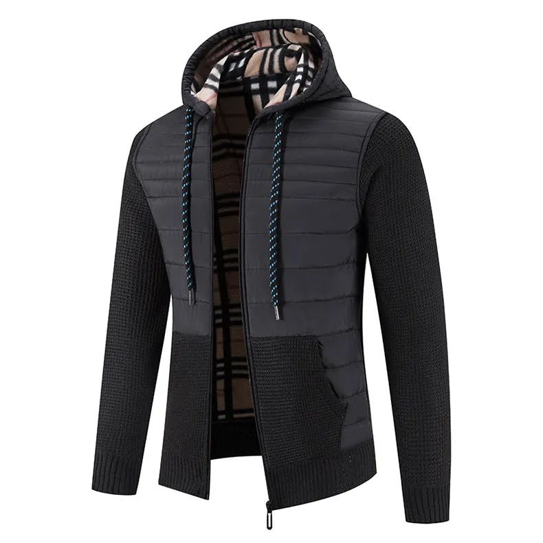 Hooded plus fleece thick patch warm trendy long-sleeved jacket