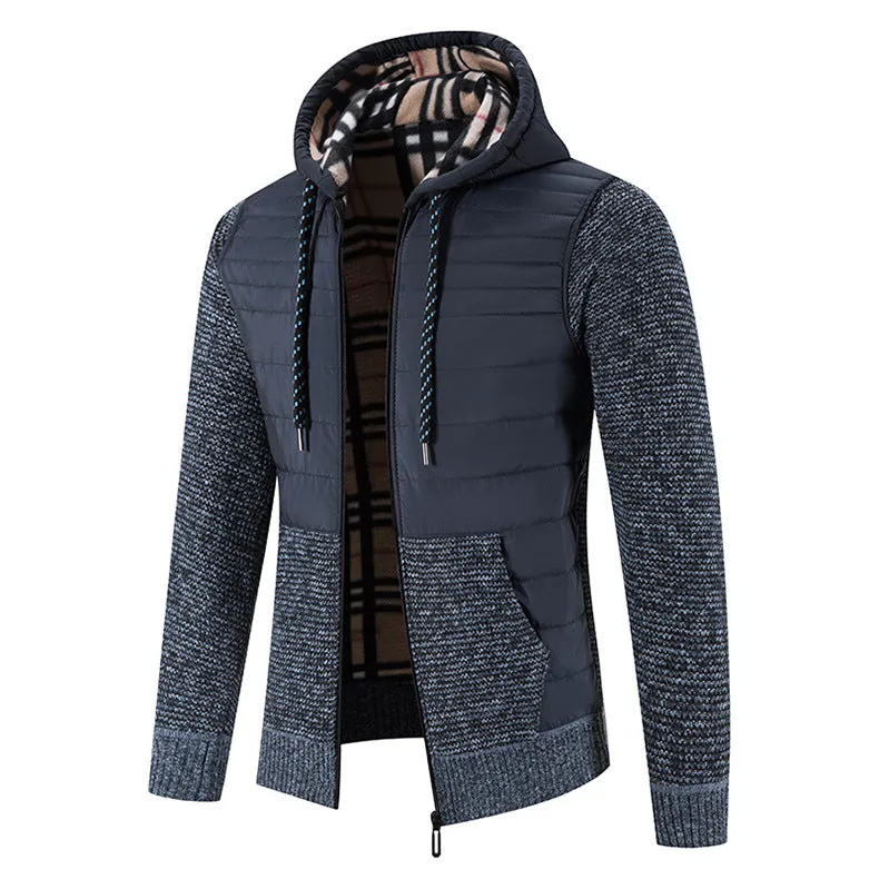 Hooded plus fleece thick patch warm trendy long-sleeved jacket