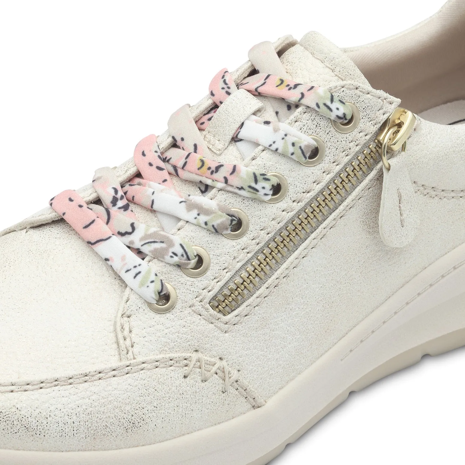 Jana Carolina Vegan Cloudy Gold Laced trainer with side zip 8-23780-44
